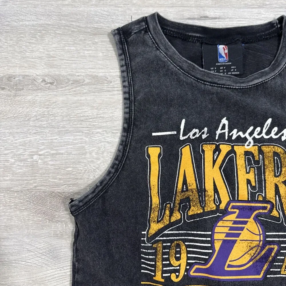 Los Angeles Lakers Shirt Women's Tank Bodysuit Black Acid Wash NBA Size Small